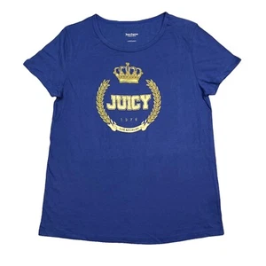Juicy Couture Crew Neck Glitter Logo Crown Graphic T-Shirt NWOT Navy Blue Y2K - Picture 1 of 6