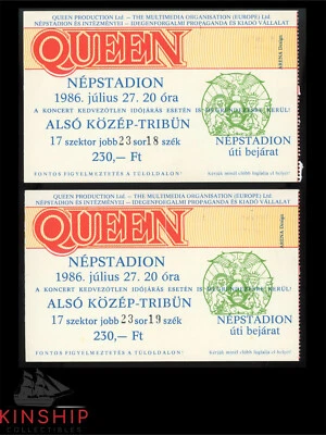 (2) Queen Concert Tickets 1986 Budapest Hungary Freddie Mercury Rare Z1186 - Image 1 of 3