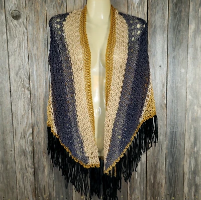 Púrpura Amarillo Beige Ombre NUEVO Ojales Tejido a Mano Chal Envolvente Bufanda Boho Hippie Foto 1 de 4