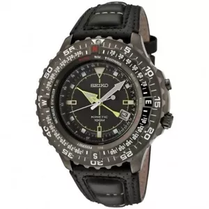 SEIKO SKA425P1 KINETIC Watch Flight Master Pilots Black Leather Aviator Tachy - Picture 1 of 7