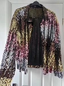 STUNNING BOOHOO SIZE 20 OMBRE SEQUIN OVER SHIRT/ JACKET NEW PLUS CURVE - Picture 1 of 7