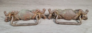 Drop Bail Pulls Ornate Stamped Brass Back Plate Cabinet Drawer Steel Bail Pair - Picture 1 of 6