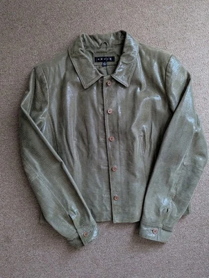 Revue Green leather jacket with snakeskin embossing shiny Size 12Mint Condition  - Image 1 of 4