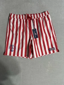 NWTS Vineyard Vines Swim Shorts Trunks 7” Inseam Mens Medium Stripes Red White - Picture 1 of 6