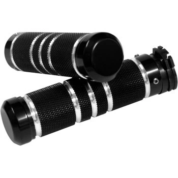1980-2021 Harley Black Grooved Grips Accutronix GR100-KGN Knurled Night Series - Image 1 of 3