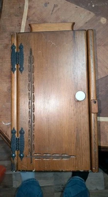 Antique Oak Wood Medicine Cabinet Beveled 3  Shelves A/O Fine - Image 1 of 4