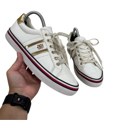 Tommy Hilfiger Fentii Zapatillas Mujer Oro Blanco Talla 9 Clásicas Preppy Foto 1 de 4