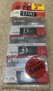 NEU TDK D-90 Posten von 3 leeren beschreibbaren Audiokassetten versiegelt ungeöffnet Vintage - Bild 1 von 5