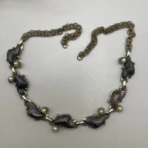 Vintage Craft Iredescent LAVA Rock With Pearl Rhinestones Necklace As Is - Picture 1 of 10
