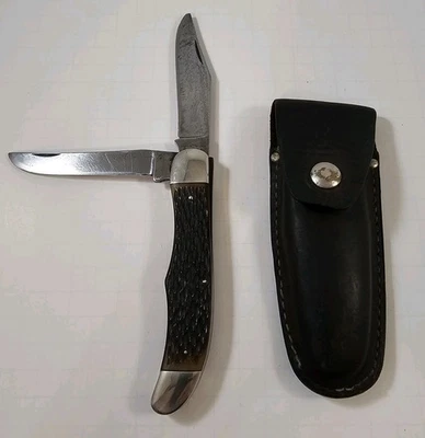 Faca de caçador dobrável vintage SCHRADE WALDEN EUA N.Y. 225 H com bainha - Imagem 1 de 4
