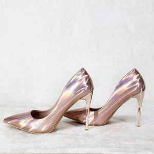 Zapatos de tacón de aguja Jewels Champagne dorado metálico holograma 4" punta puntiaguda - Imagen 1 de 11