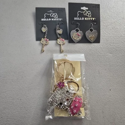 Paquete de llavero pendientes Sanrio Hello Kitty tono plata rosa brillante sin níquel Foto 1 de 4