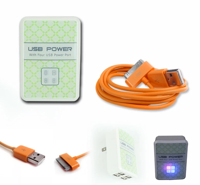20 4 USB PORT WALL ADAPTER+6FT CORD POWER CHARGER ORANGE FOR IPHONE 4S IPOD IPAD - Image 1 of 1