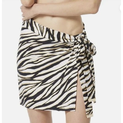 NUEVA Falda Michael Kors Cebra Natación Encubrimiento Crema Negro Dorado Mediana/Grande Envoltura  Foto 1 de 4