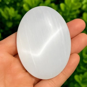 Natural Selenite Palm Stone Polished Calming Healing Crystal Tumbled Stone Gift - Picture 1 of 5