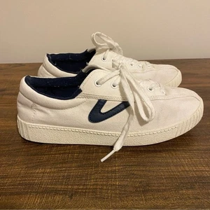 Tretorn White and Navy Blue Canvas Sneakers 6.5 - Picture 1 of 9