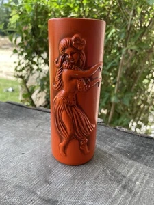 VTG orange tiki vase Barware hula dancer collectible 1970s Collectible Hawaii - Picture 1 of 8