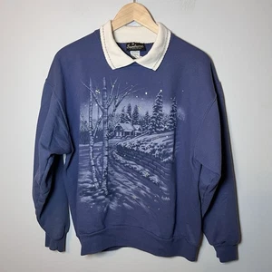 Vintage Winter Cabin Wonderland Sweatshirt Gr. M blau schneeklar Strass - Bild 1 von 7