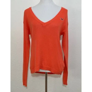 Hollister Größe Small Damenpullover orange V-Ausschnitt Langarm Logo High-Low - Bild 1 von 7