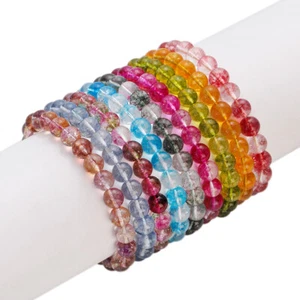 Handmade Stretch Bracelets 8/10mm Crackled Crystal Quartz Gemstone Bracelets - Picture 1 of 39