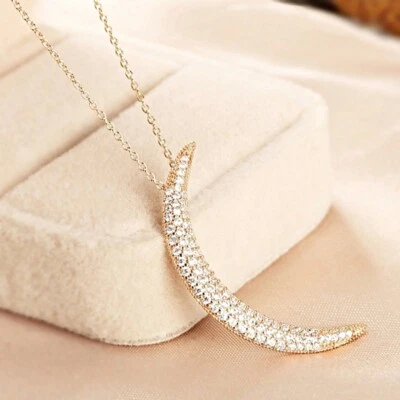 18K Rose Gold Filled Made With SWAROVSKI Crystal Pave Set Crescent Moon Necklace - Image 1 of 4
