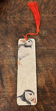 Handmade fabric covered wooden bookmark Puffin pattern