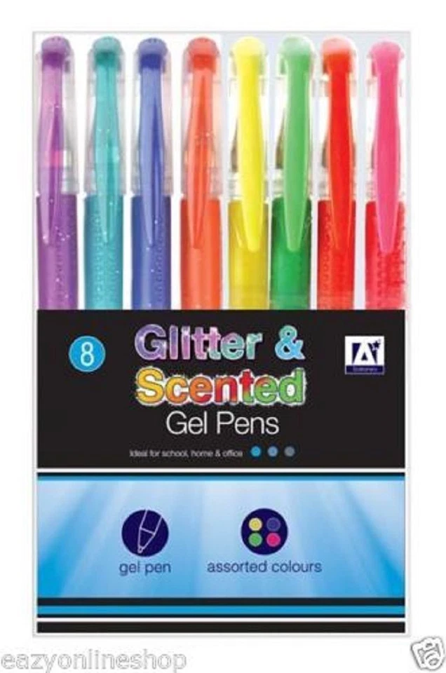 6pcs SCENTED GLITTER GEL PENS ASSORTED COLOURS FINE POINT STATIONARY SCHOOL - Image 1 of 1