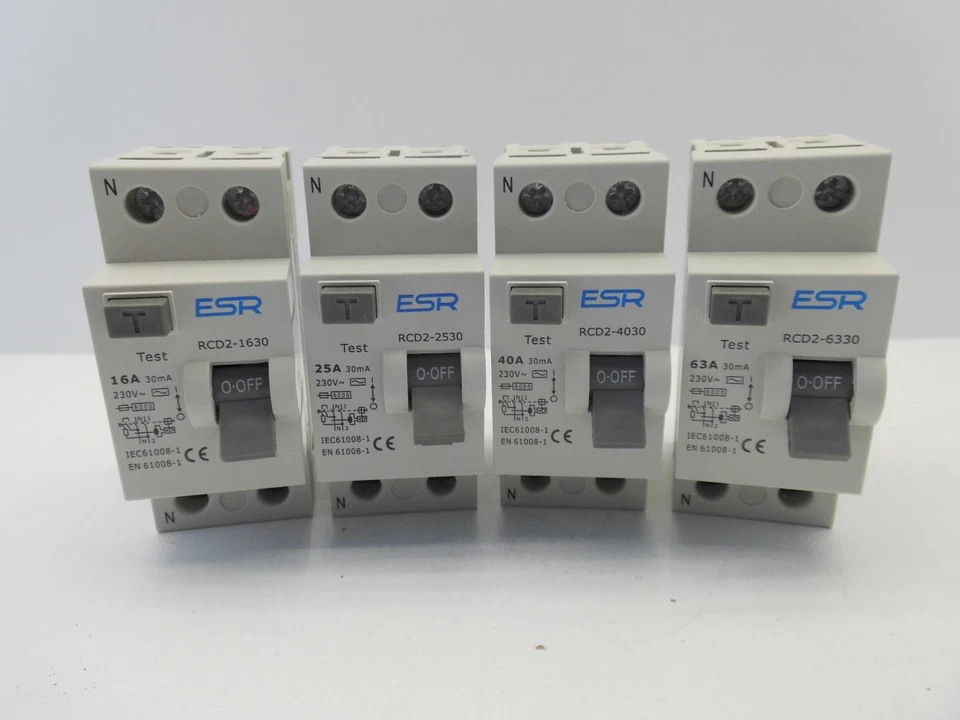 ESR RCD2- 16, 25, 40, 63 AMP 30MA DOUBLE POLE RCCB RCD RESIDUAL CURRENT DEVICE - Image 1 of 1