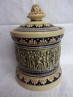 Ancien Pot A Tabac Grès Scènes Animés Estampillé 20ème - Photo 1/4