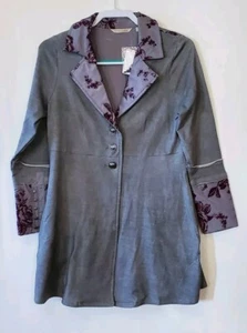 Soft Surroundings Jacket Blazer Gray Purple Floral Embroidery Grandeur Sz PXS - Picture 1 of 7