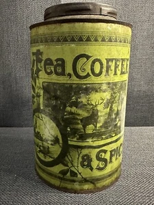 1880’s “Tea, Coffee, & Spices” Antique Yellow Tin from Norton Bros Chicago VTG - Picture 1 of 6