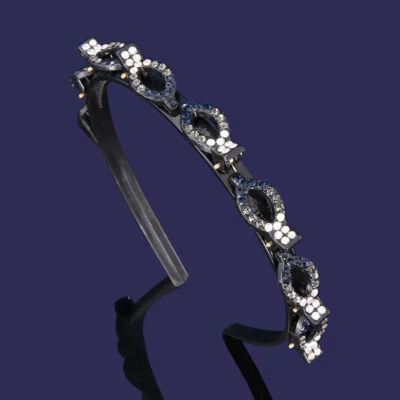 Pearl Rhinestone Headband Double Bangs Clip Hairband Crystal Braided Hair Hoop ↕ - Image 1 of 4
