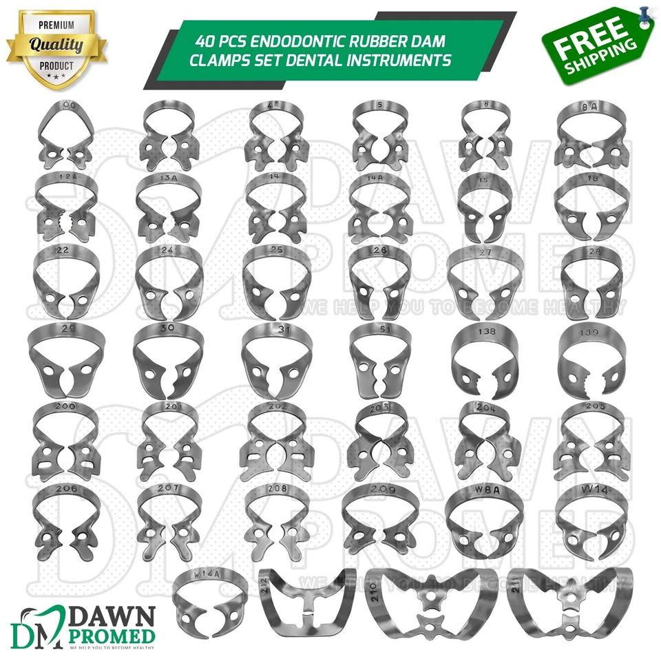 Juego de 40 abrazaderas de presa de goma endodóntica instrumentos dentales grado alemán Foto 1 de 4