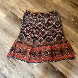 Evan Picone Skirt A-Line Lined Brown Orange Teal Print Boho Hippie Size 12 - Picture 1 of 4