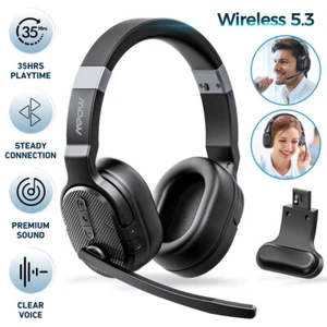 Detachable Earpad Bluetooth Headset Wireless Headphones Noise Canceling MIC 35Hr - Picture 1 of 19