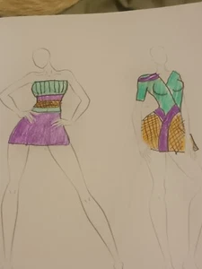 Fashion Design Drawing by Myself on Figure Sketch paper Both Sides - Picture 1 of 4