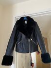 River Island Faux Leather Biker Jacket With Fur Collar/cuffs Size 10