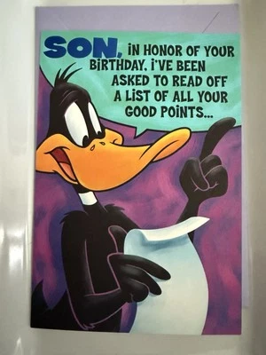 Looney Tunes - Daffy Duck - Birthday Son - Vtg Ambassador Greeting Card Adorable - Image 1 of 3
