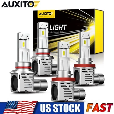 4Pc AUXITO 9005 + H11 H8 H9 LED Headlight Bulbs High Power Combo Kit 6000K 6500K Foto 1 de 4