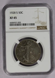 1928-S Mezzo dollaro argento Walking Liberty 50C NGC XF 45 - Foto 1 di 3