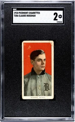 1909-11 T206 - Claude Rossman - Piedmont 350 - SGC 2 GOOD - Image 1 of 2