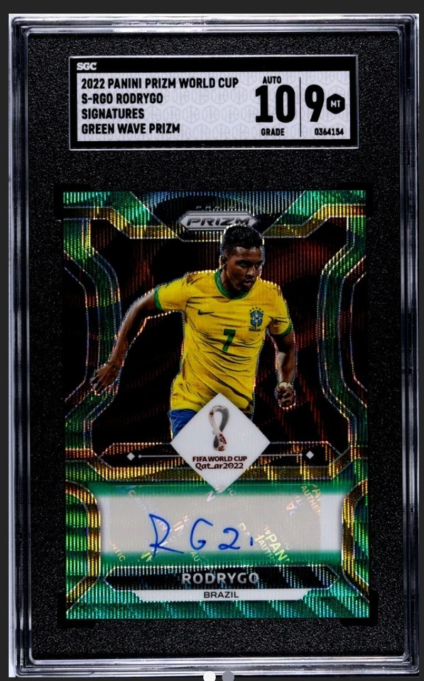 2022 Panini Prizm FIFA World Cup Qatar Rodrygo Signatures Green Wave SGC 9/10 - Image 1 of 3