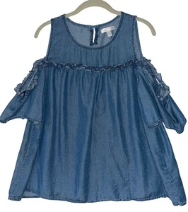 Lauren Conrad XXL Cold Shoulder Chambray Denim Top Damen leicht Freizeit - Bild 1 von 5