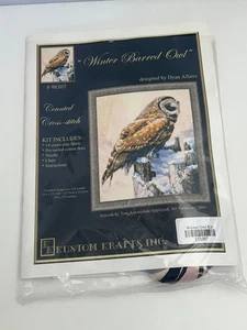 C-25 NEW KUSTOM KRAFTS COUNTED CROSS STITCH KIT #98307 ’WINTER BARRED OWL” - Picture 1 of 2