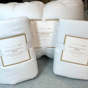 POTTERY BARN TEEN MIKROFASER BIESEN KOMPLETT/QUEEN BETTDECKE & BETTBEZÜGE SET ~ WEISS - Bild 1 von 10