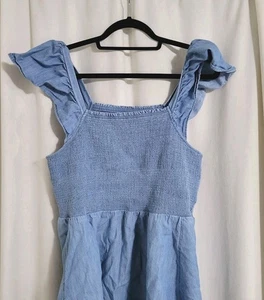 Antiguo Vestido Azul Marino Cambray Talla Lg Calado Flutter Correa Cottagecore Boho - Imagen 1 de 7
