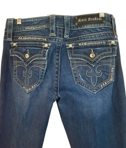 Pantalones de mezclilla para mujer Rock Revival "CELINE" talla 31x30,5 bolsillos con solapa de cristal - Imagen 1 de 8