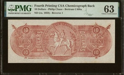 Billete quimicográfico de $10 de los Estados Confederados de la Guerra Civil, PMG ChUNC 63 Foto 1 de 4