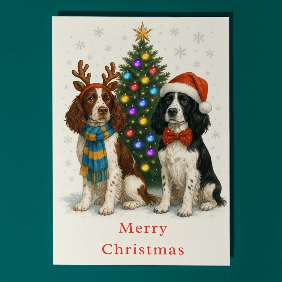 SMART JESTER Springer Spaniel Dogs Merry Christmas - Premium Card Envelope Personalised card