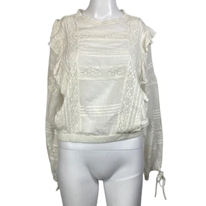 Camisa American Eagle Para Mujer Talla M Marfil Algodón Crochet Encaje Volantes Boho Cottage - Imagen 1 de 11